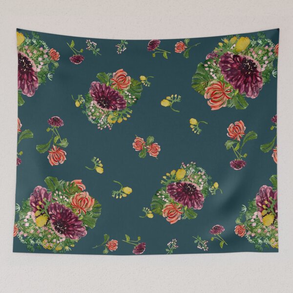 Item preview, Dahlia palm flower pattern a watercolor turquoise designed and sold by Yana Mustafina | Boho Soulful Designs.