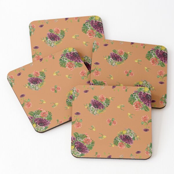 Aperçu de l'œuvre Dahlia palm flower pattern a watercolor orange créée et vendue par Yana Mustafina | Boho Soulful Designs.