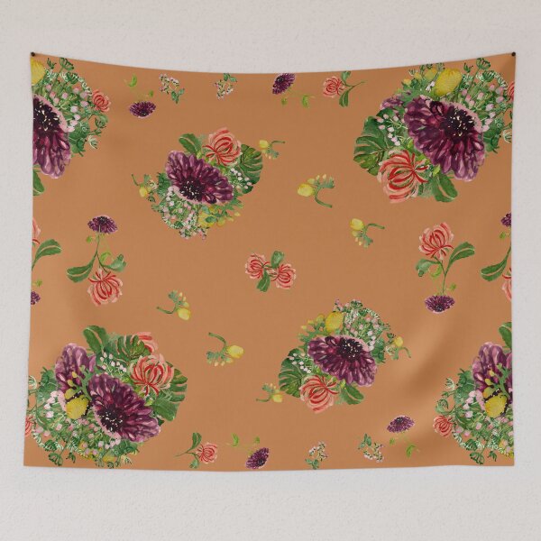 Artikelvorschau, Dahlia palm flower pattern a watercolor orange entworfen und verkauft von Yana Mustafina | Boho Soulful Designs.