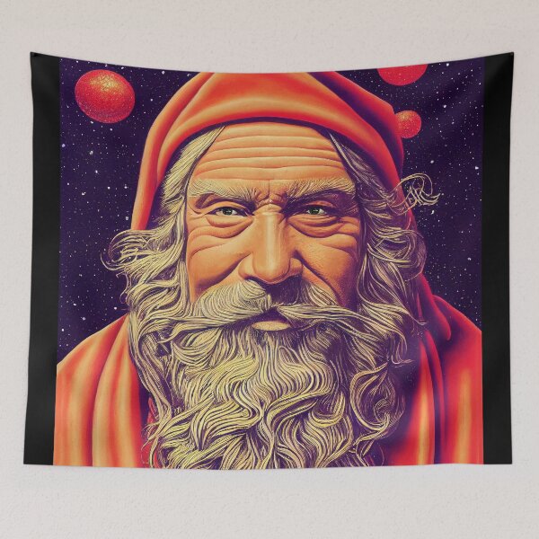Item preview, Painting of a santa clause standing in front of a dark sky designed and sold by MimozaStudio.