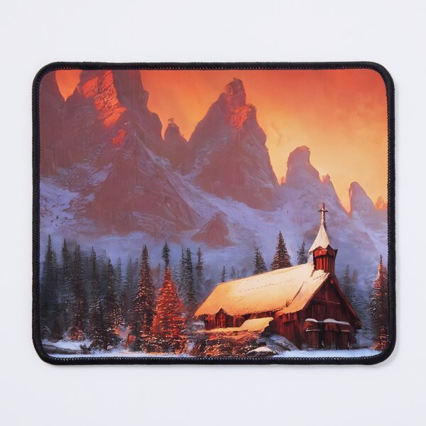 Item preview, Old Wooden Church in a Winter Mountain Landscape at Sunset designed and sold by lostcauseblue.