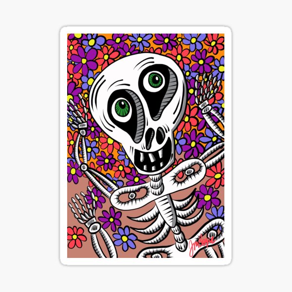 Sherman T. Skully in Flowers Sticker