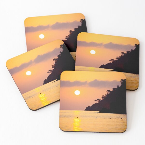 Item preview, Orange sunset above sea with boat amazing Golden reflection of the sun on the calm waves. Summer landscape with sun and sea in Turkey designed and sold by RaimondKlavins.