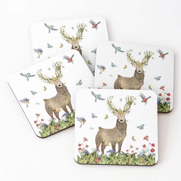 Item preview, Grass flower deer insect bird lianas watercolor designed and sold by Yana Mustafina | Boho Soulful Designs.