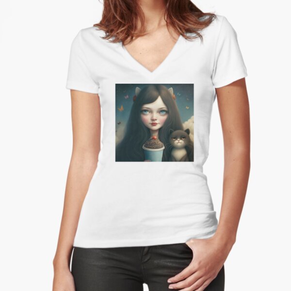 Mariecat and blacky the cat Fitted V-Neck T-Shirt