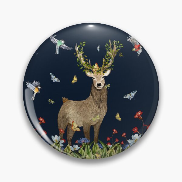 Item preview, Grass flower deer insect bird lianas watercolor blue designed and sold by Yana Mustafina | Boho Soulful Designs.