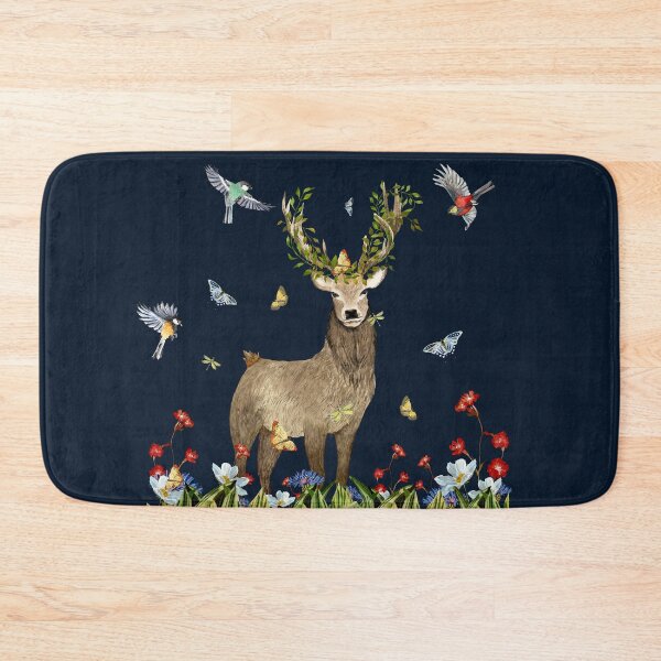 Item preview, Grass flower deer insect bird lianas watercolor blue designed and sold by Yana Mustafina | Boho Soulful Designs.