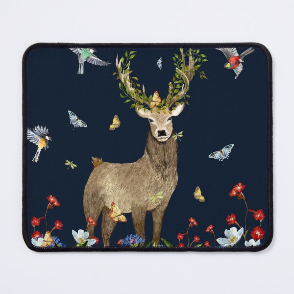 Item preview, Grass flower deer insect bird lianas watercolor blue designed and sold by Yana Mustafina | Boho Soulful Designs.