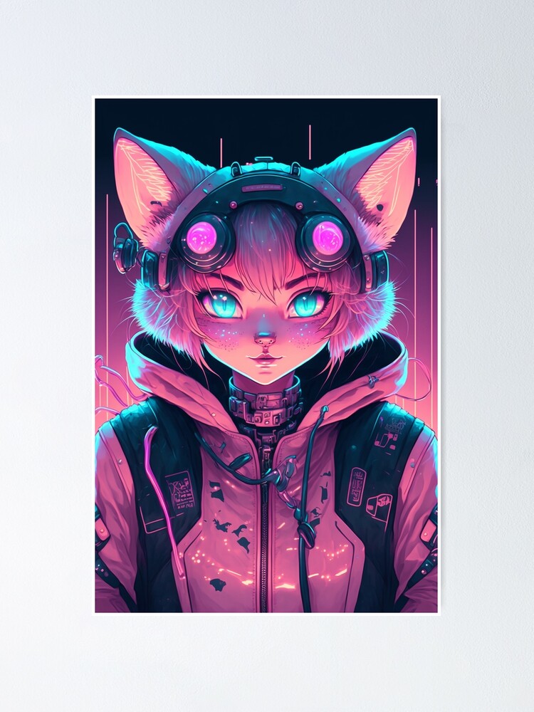 Pink Anime Girl Cyberpunk Future Cute Cat Girl Poster For Sale By Jjcat13 Redbubble