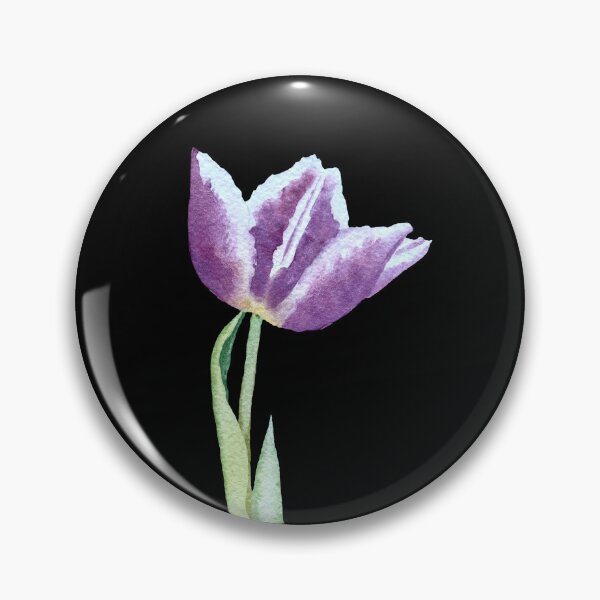 Item preview, Tulip violet flower bud a watercolor illustration black designed and sold by Yana Mustafina | Boho Soulful Designs.