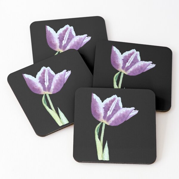 Item preview, Tulip violet flower bud a watercolor illustration black designed and sold by Yana Mustafina | Boho Soulful Designs.