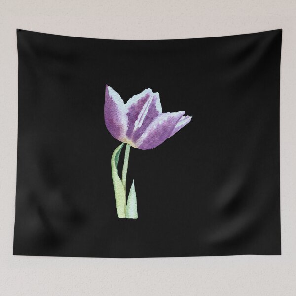 Item preview, Tulip violet flower bud a watercolor illustration black designed and sold by Yana Mustafina | Boho Soulful Designs.