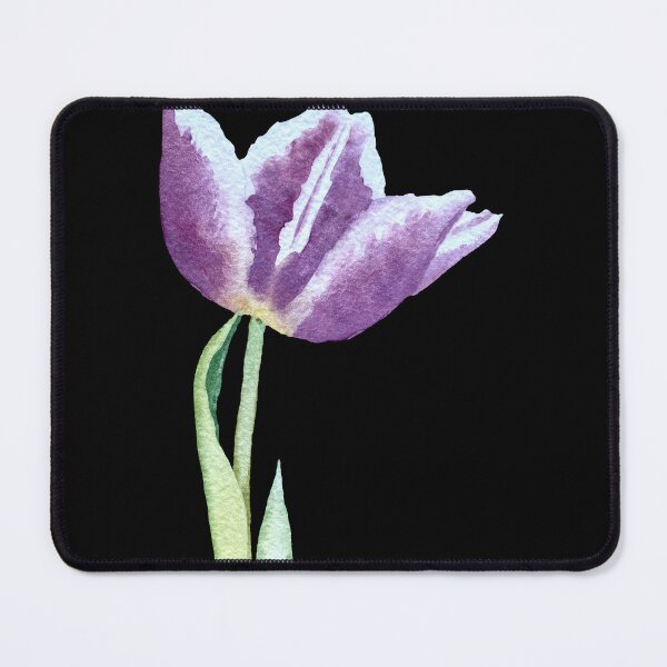 Item preview, Tulip violet flower bud a watercolor illustration black designed and sold by Yana Mustafina | Boho Soulful Designs.