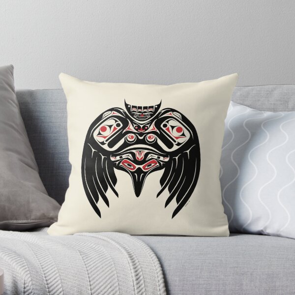 Raven Crow in a Pacific North West Style, Native American Style Throw Pillow