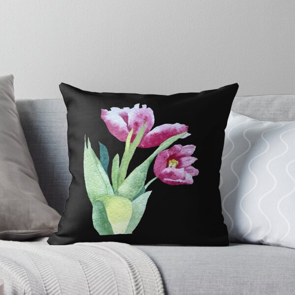 Aperçu de l'œuvre Tulip red flower bouquet a watercolor illustration black créée et vendue par Yana Mustafina | Boho Soulful Designs.