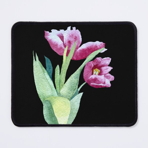 Item preview, Tulip red flower bouquet a watercolor illustration black designed and sold by Yana Mustafina | Boho Soulful Designs.