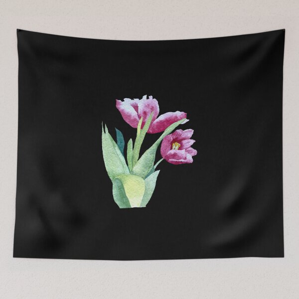 Item preview, Tulip red flower bouquet a watercolor illustration black designed and sold by Yana Mustafina | Boho Soulful Designs.