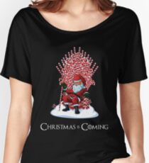 Christmas Is Coming Santa Candy Cane Throne T-Shirt Women's Relaxed Fit T-Shirt