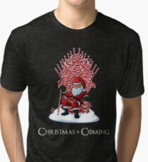 Christmas Is Coming Santa Candy Cane Throne T-Shirt Tri-blend T-Shirt