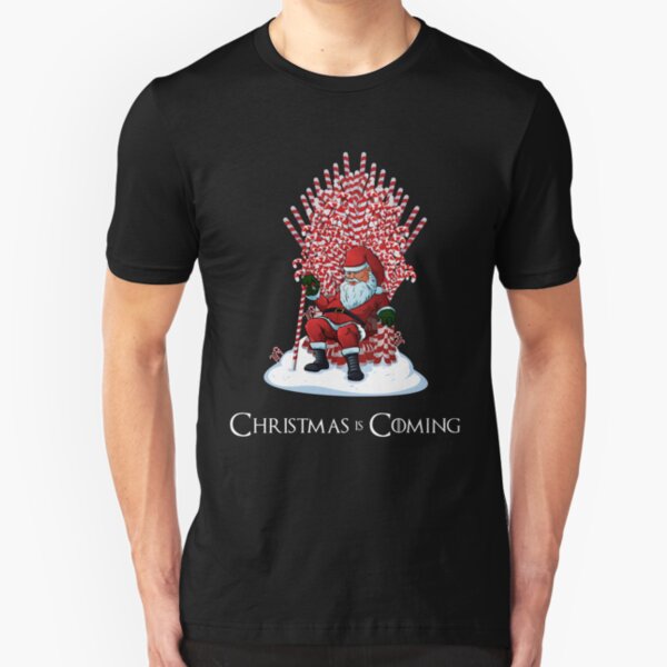 Christmas Is Coming Santa Candy Cane Throne T-Shirt Slim Fit T-Shirt