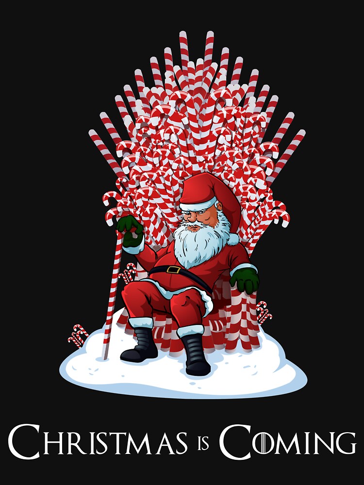 Christmas Is Coming Santa Candy Cane Throne T-Shirt by urbnduck