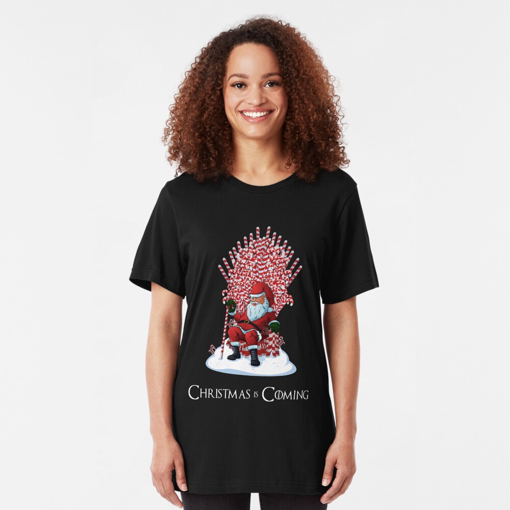 Christmas Is Coming Santa Candy Cane Throne T-Shirt Slim Fit T-Shirt