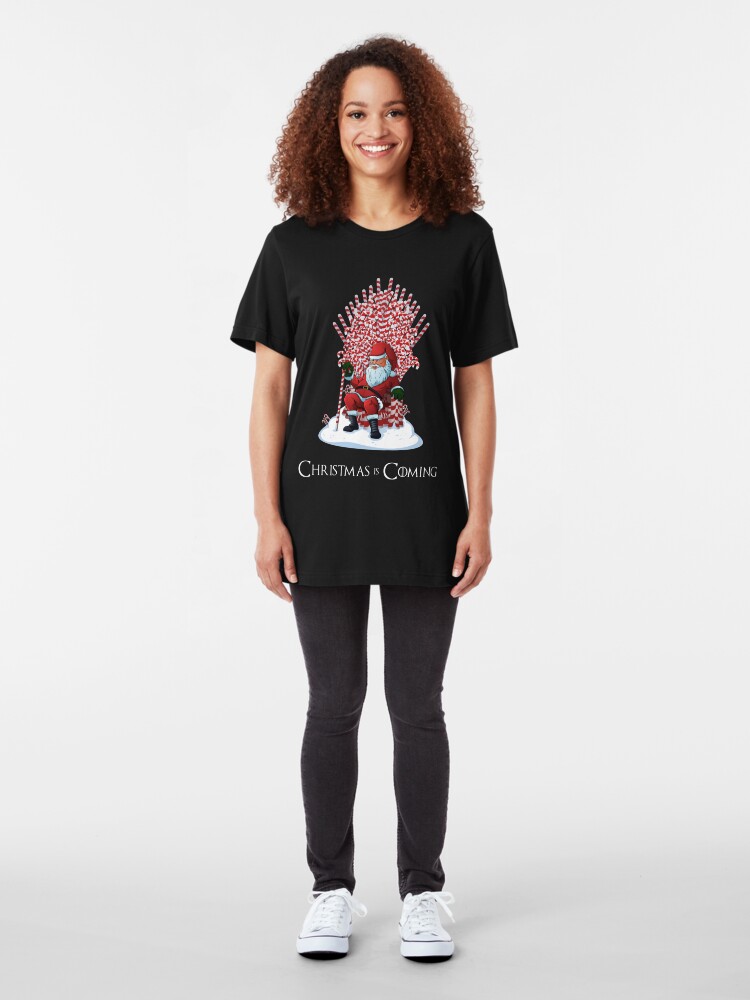 Alternate view of Christmas Is Coming Santa Candy Cane Throne T-Shirt Slim Fit T-Shirt