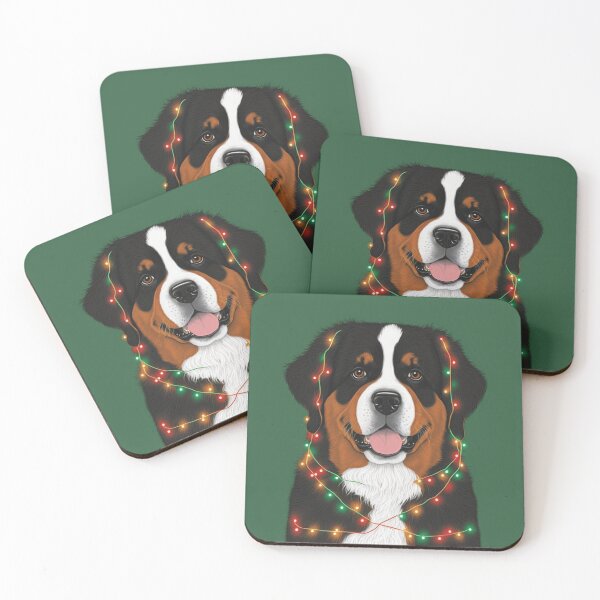 Item preview, cute cartoon of a bernese mountain dog wearing christmas lights designed and sold by lysabird.