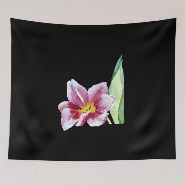 Item preview, Tulip red flower bud a watercolor illustration black designed and sold by Yana Mustafina | Boho Soulful Designs.