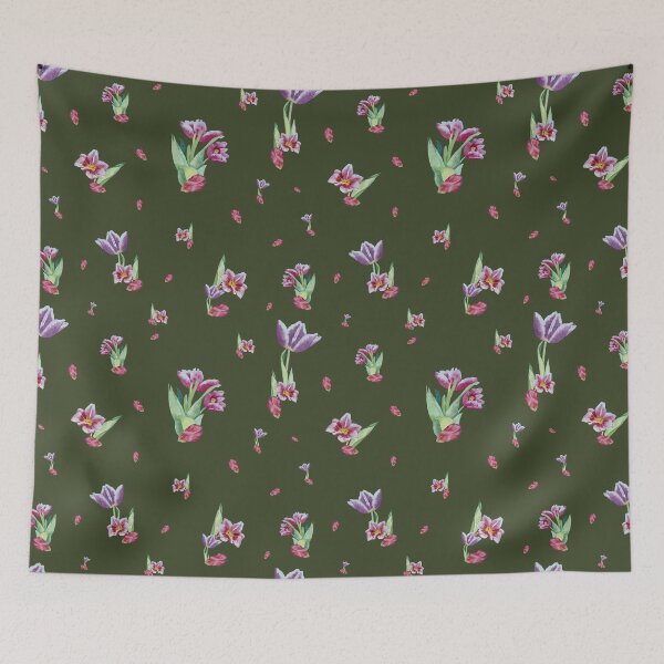 Item preview, Tulip red violet pattern bouquet green  designed and sold by Yana Mustafina | Boho Soulful Designs.
