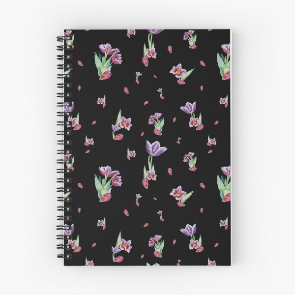 Item preview, Tulip red violet pattern bouquet black designed and sold by Yana Mustafina | Boho Soulful Designs.