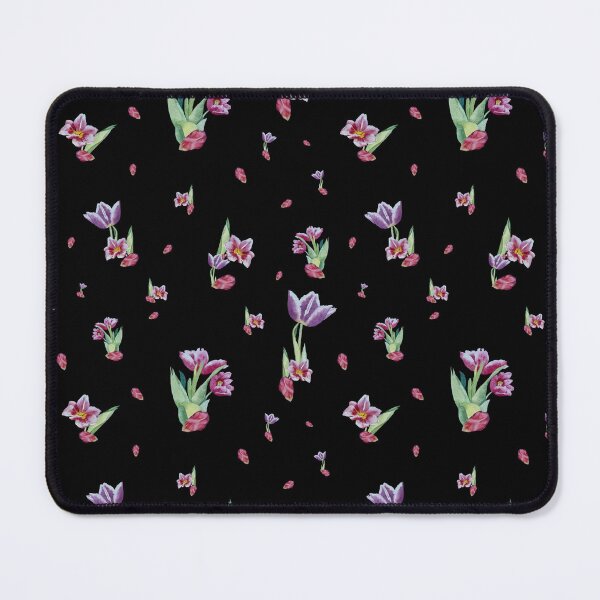 Item preview, Tulip red violet pattern bouquet black designed and sold by Yana Mustafina | Boho Soulful Designs.