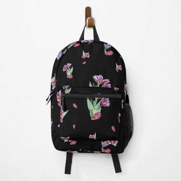 Item preview, Tulip red violet pattern bouquet black designed and sold by Yana Mustafina | Boho Soulful Designs.