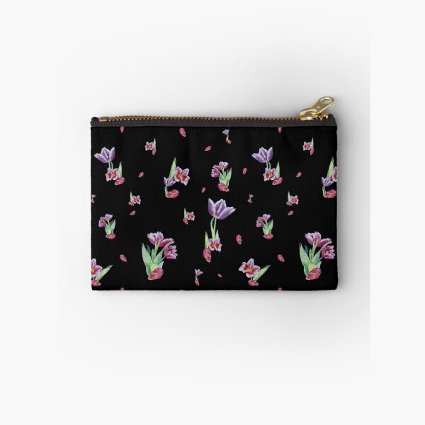 Item preview, Tulip red violet pattern bouquet black designed and sold by Yana Mustafina | Boho Soulful Designs.