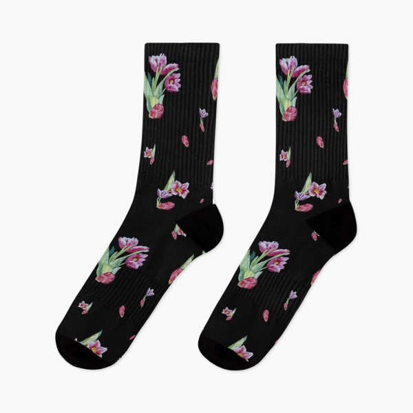 Item preview, Tulip red violet pattern bouquet black designed and sold by Yana Mustafina | Boho Soulful Designs.