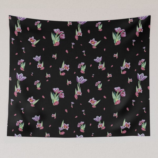 Item preview, Tulip red violet pattern bouquet black designed and sold by Yana Mustafina | Boho Soulful Designs.