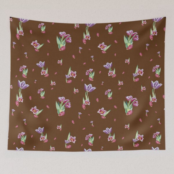 Item preview, Tulip red violet pattern bouquet brown designed and sold by Yana Mustafina | Boho Soulful Designs.