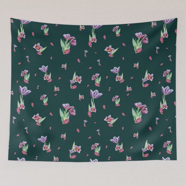 Item preview, Tulip red violet pattern bouquet turquoise designed and sold by Yana Mustafina | Boho Soulful Designs.