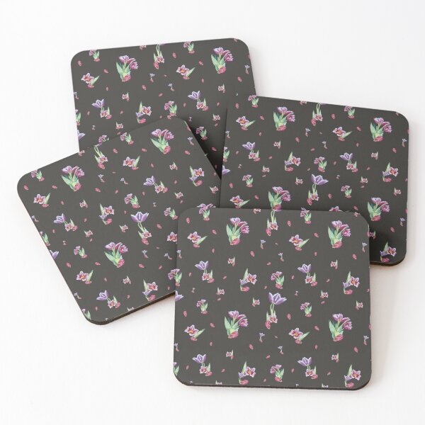 Item preview, Tulip red violet pattern bouquet grey designed and sold by Yana Mustafina | Boho Soulful Designs.