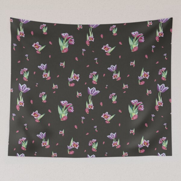 Item preview, Tulip red violet pattern bouquet grey designed and sold by Yana Mustafina | Boho Soulful Designs.