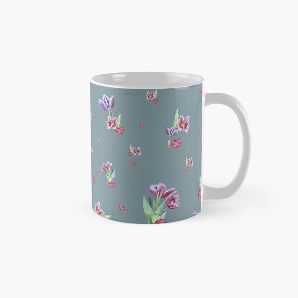 Item preview, Tulip red violet pattern bouquet blue designed and sold by Yana Mustafina | Boho Soulful Designs.