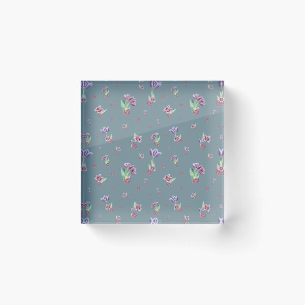 Item preview, Tulip red violet pattern bouquet blue designed and sold by Yana Mustafina | Boho Soulful Designs.