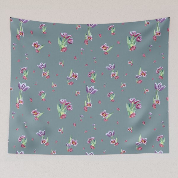 Item preview, Tulip red violet pattern bouquet blue designed and sold by Yana Mustafina | Boho Soulful Designs.