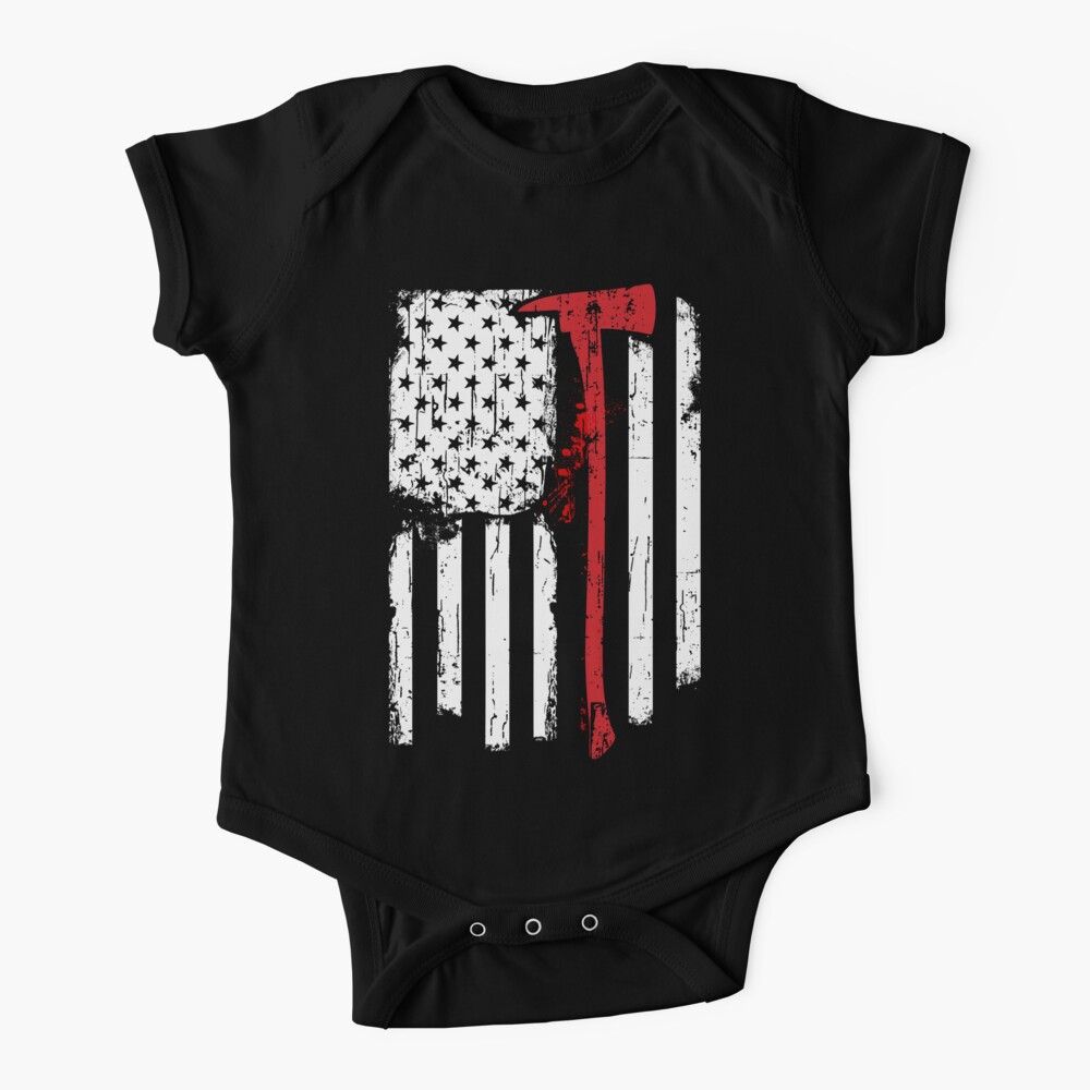 Firefighter Red Line American Flag With Fireman Ax Baby One Piece By Peaktee Redbubble