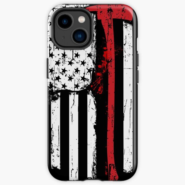 Drapeau américain de la ligne rouge des pompiers avec hache de pompier Coque antichoc iPhone