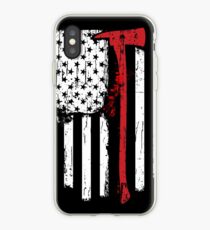 Firefighter Red Line American Flag With Fireman Axe iPhone Case