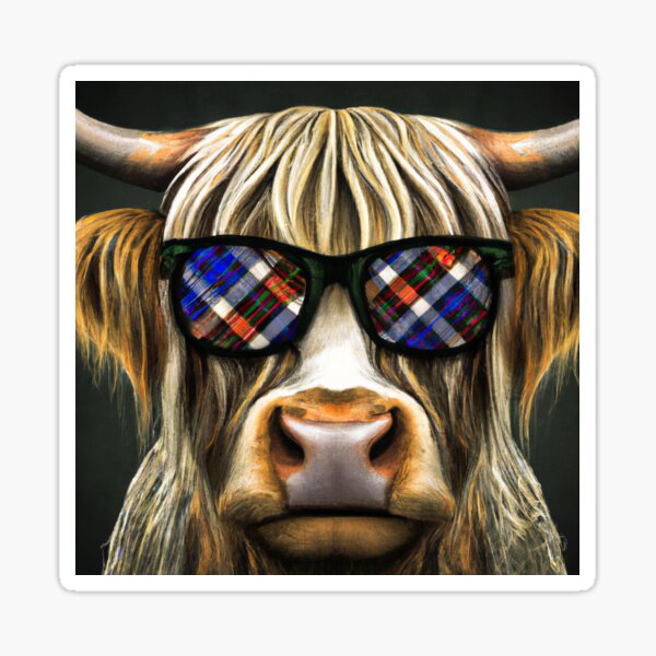 Item preview, Cute Fluffy Highland Cow Wearing Sunglasses Reflecting Plaid designed and sold by GregFromThePeg.