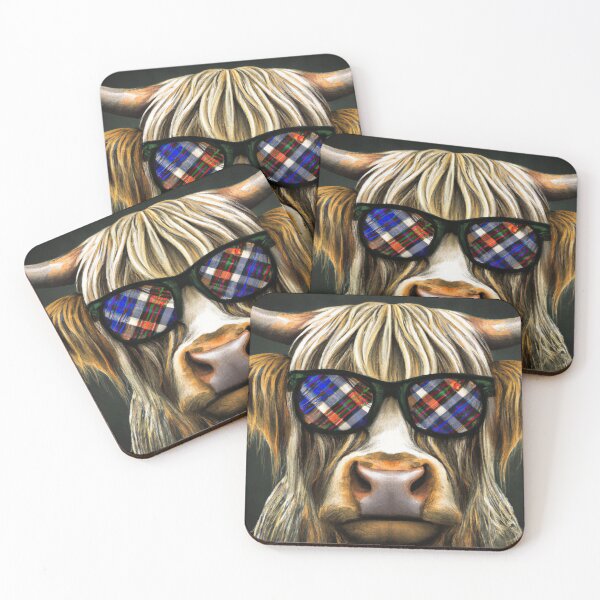 Item preview, Cute Fluffy Highland Cow Wearing Sunglasses Reflecting Plaid designed and sold by GregFromThePeg.
