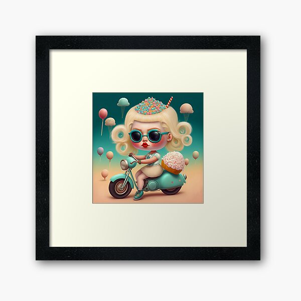 Motorbike Sweet Girl Framed Art Print