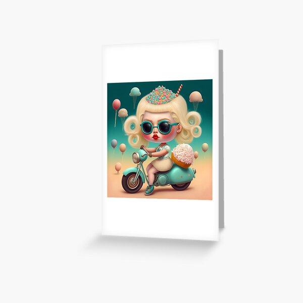 Motorbike Sweet Girl Greeting Card